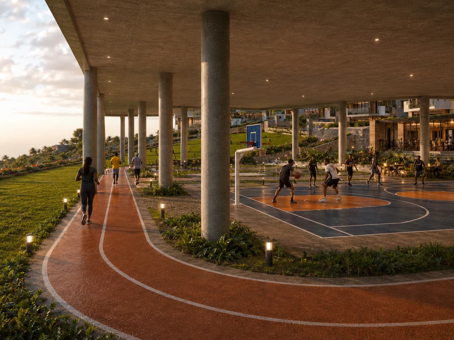 Project visualisation of a jogging track beneath elevated homes