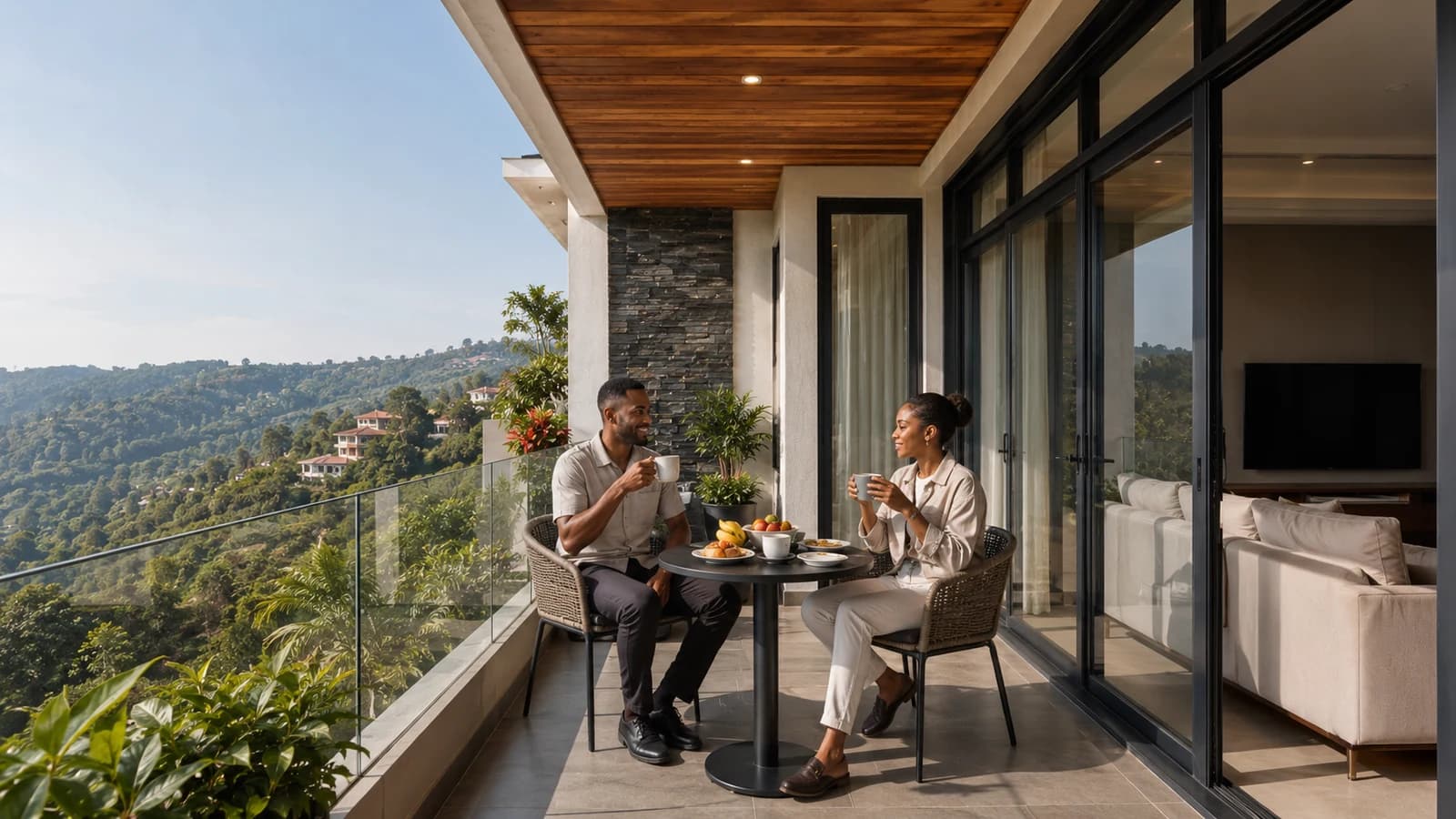 Lifestyle visualisation of breakfast on a balcony