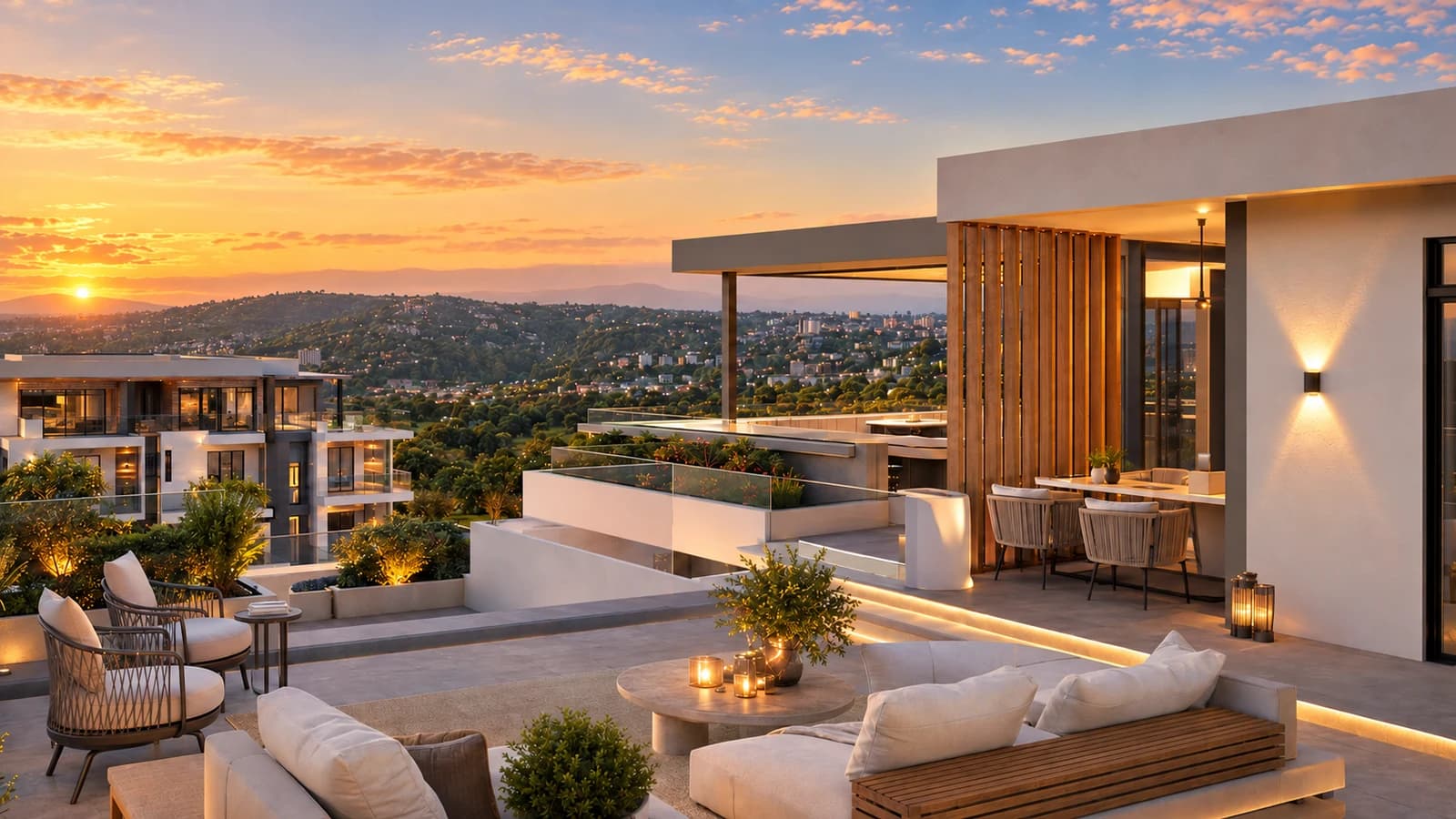 Architectural visualisation of a Royal Crest rooftop terrace