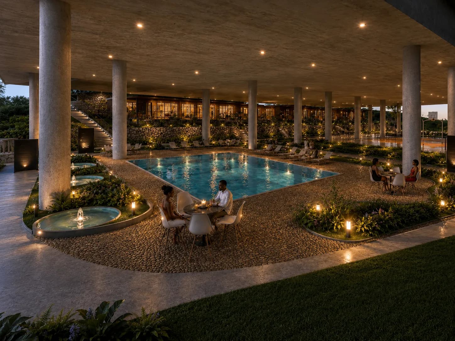 Project visualisation of the proposed pool and landscaped garden at Royal Crest Estate