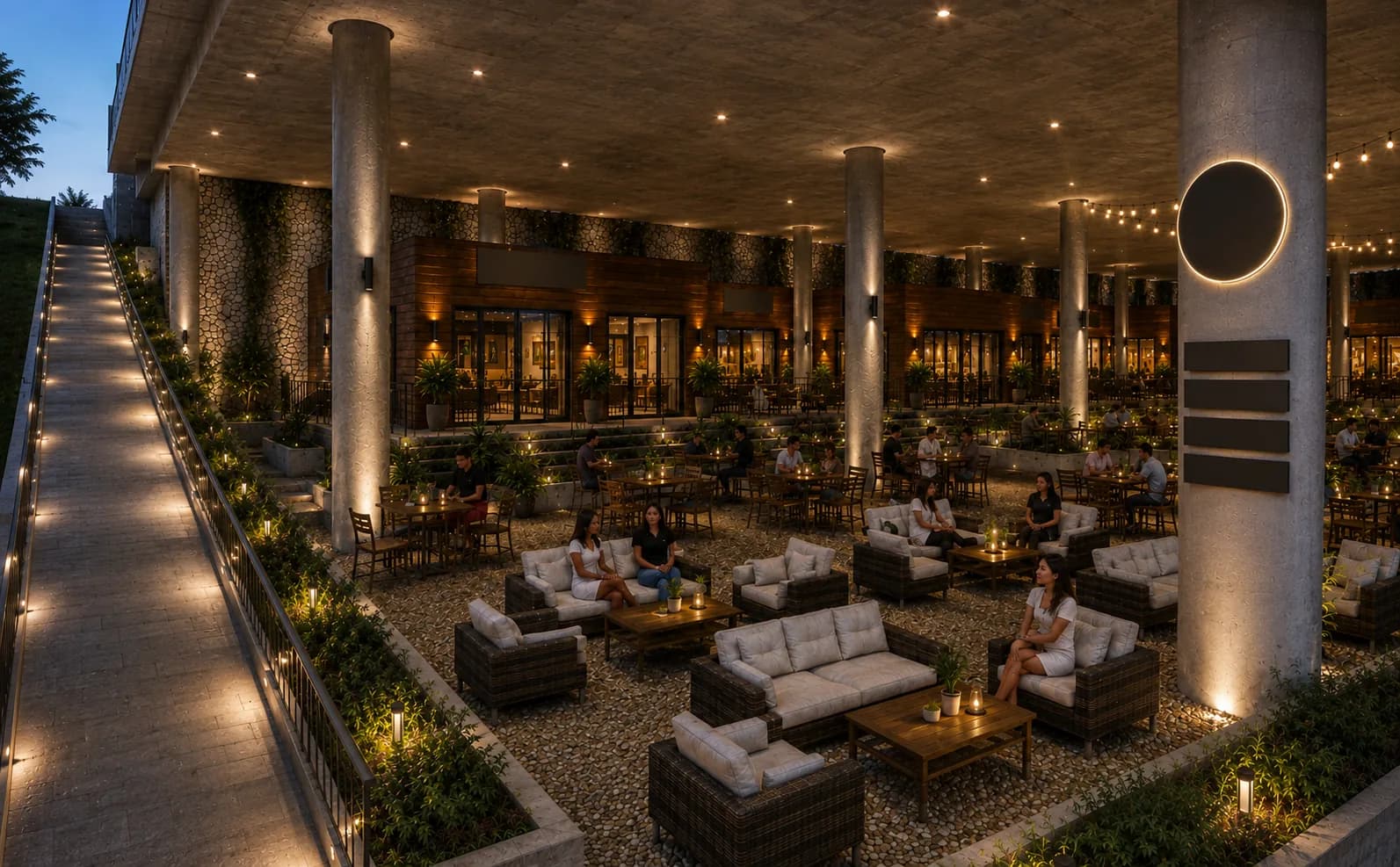 Project visualisation of people meeting at a Royal Crest café terrace