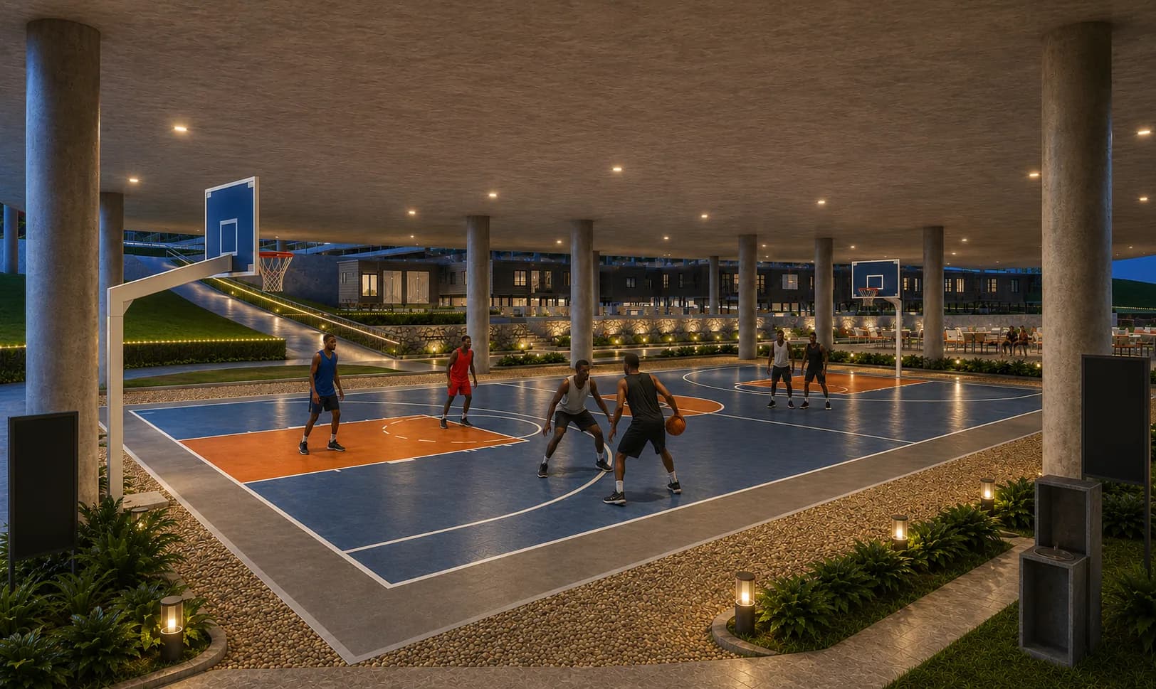 Project visualisation of a planned basketball court at Royal Crest Estate